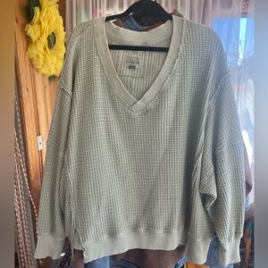 American Eagle Outfitters Waffle Knit Pocket Sweater in Light Sage